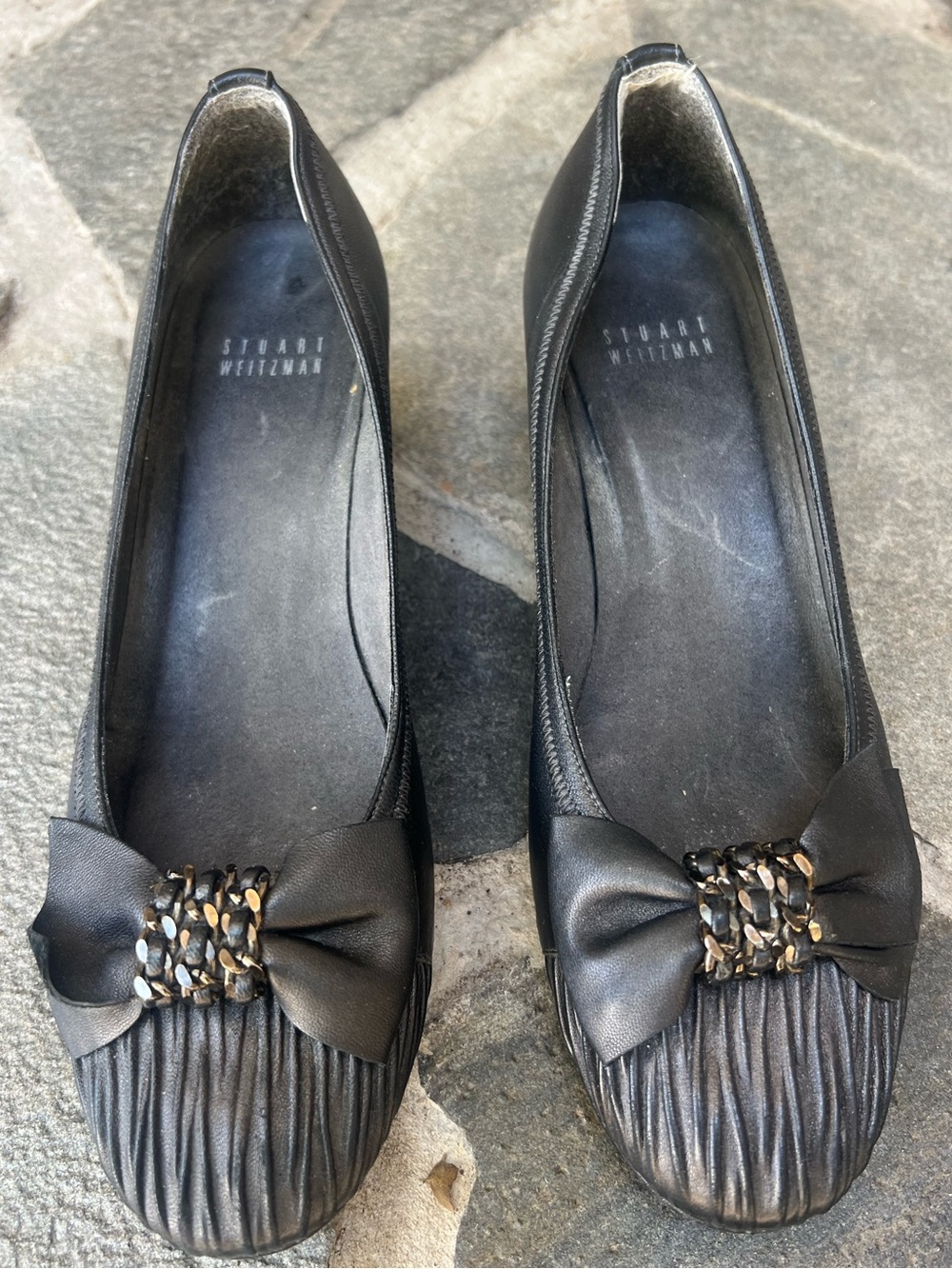 Stuart Weitzman Graphite Bow Ballet Flats